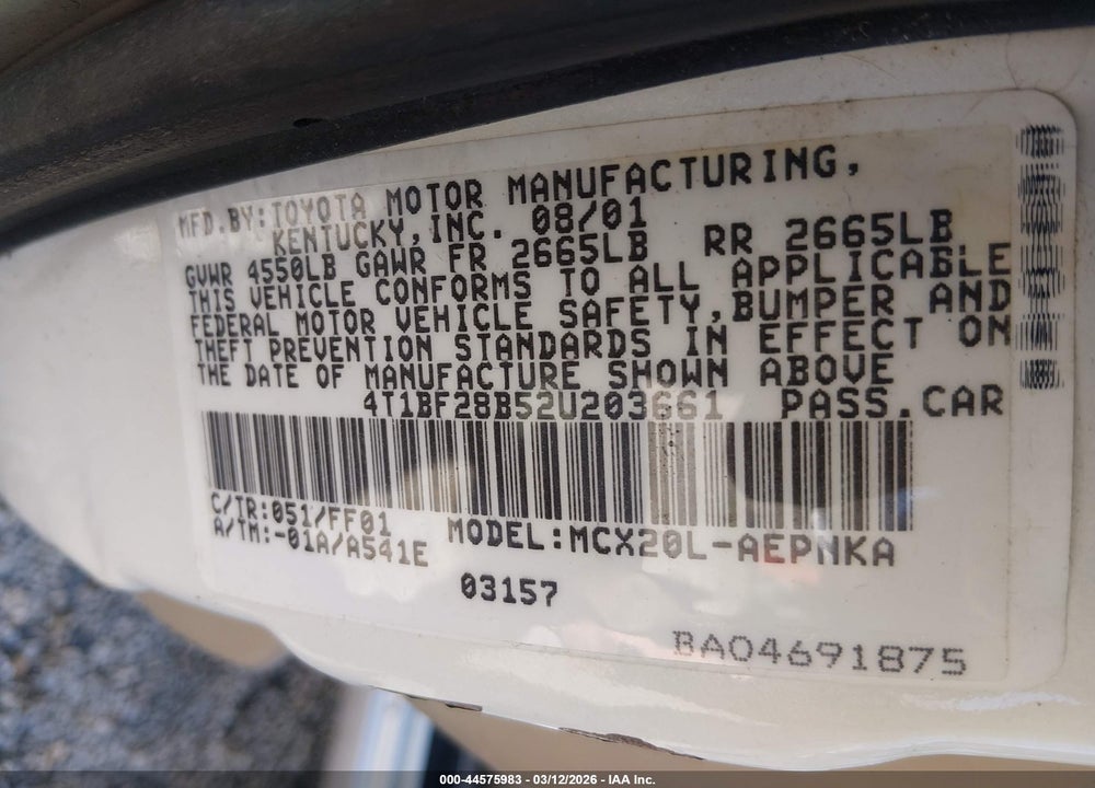 2002 TOYOTA AVALON XL VIN: 4T1BF28B52U203661