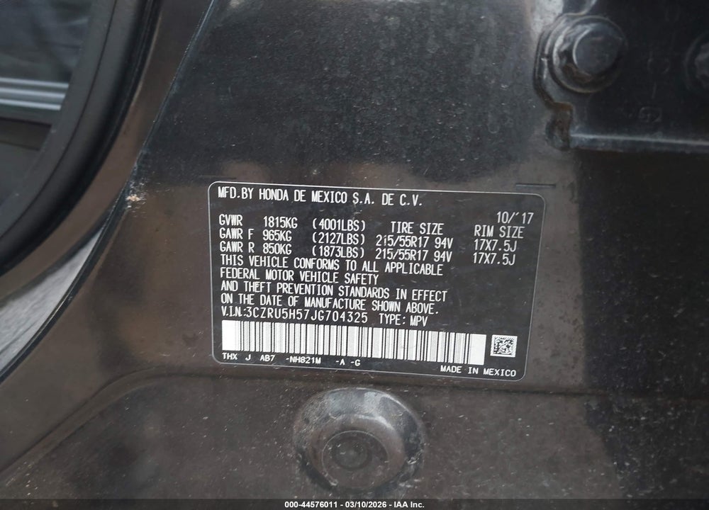 2018 HONDA HR-V EX VIN: 3CZRU5H57JG704325