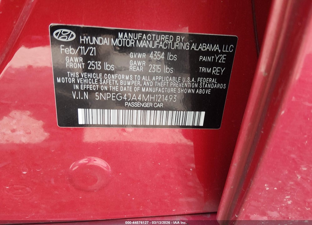 2021 HYUNDAI SONATA SE VIN: 5NPEG4JA4MH121493