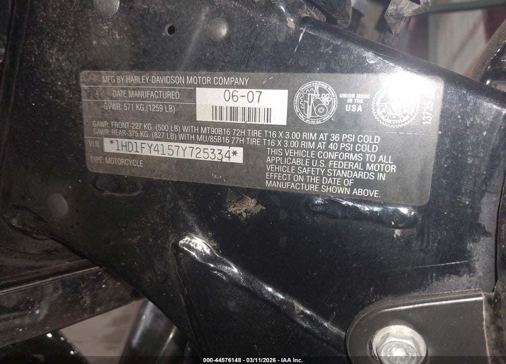 2007 HARLEY-DAVIDSON FLHRS VIN: 1HD1FY4157Y725334