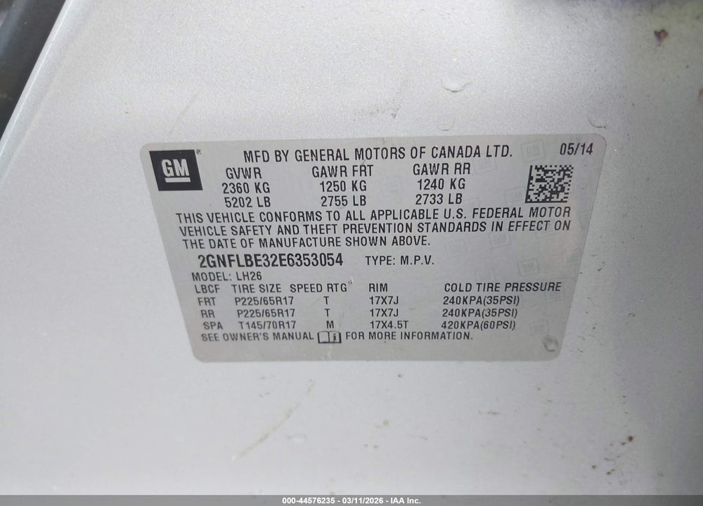 2014 CHEVROLET EQUINOX 1LT VIN: 2GNFLBE32E6353054