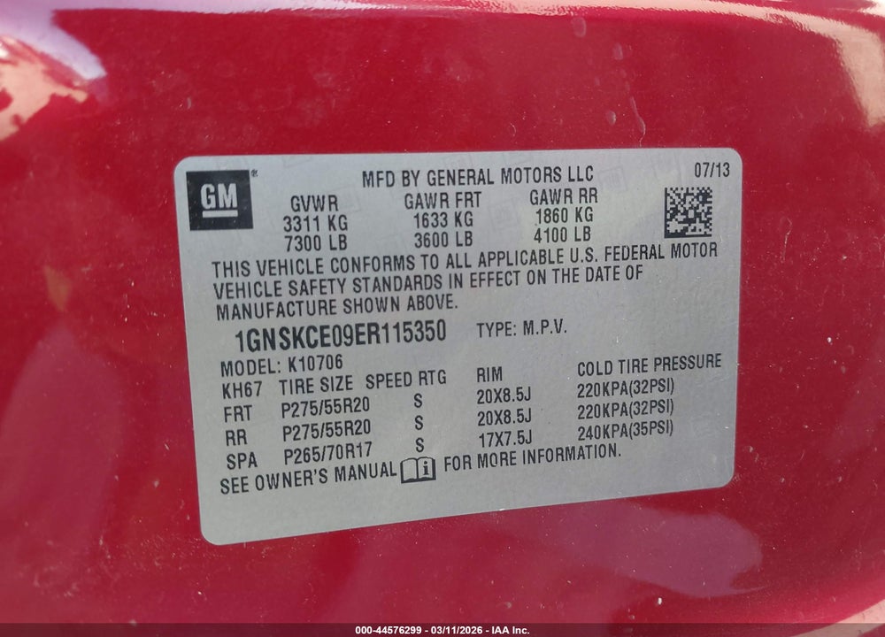 2014 CHEVROLET TAHOE LTZ VIN: 1GNSKCE09ER115350