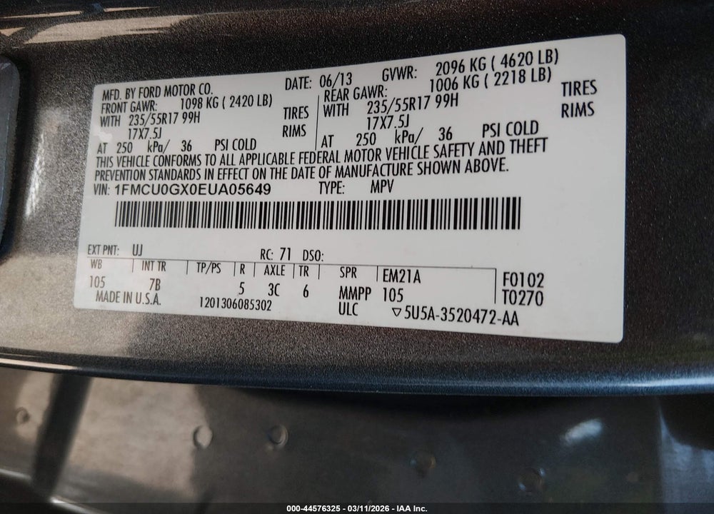 2014 FORD ESCAPE SE VIN: 1FMCU0GX0EUA05649