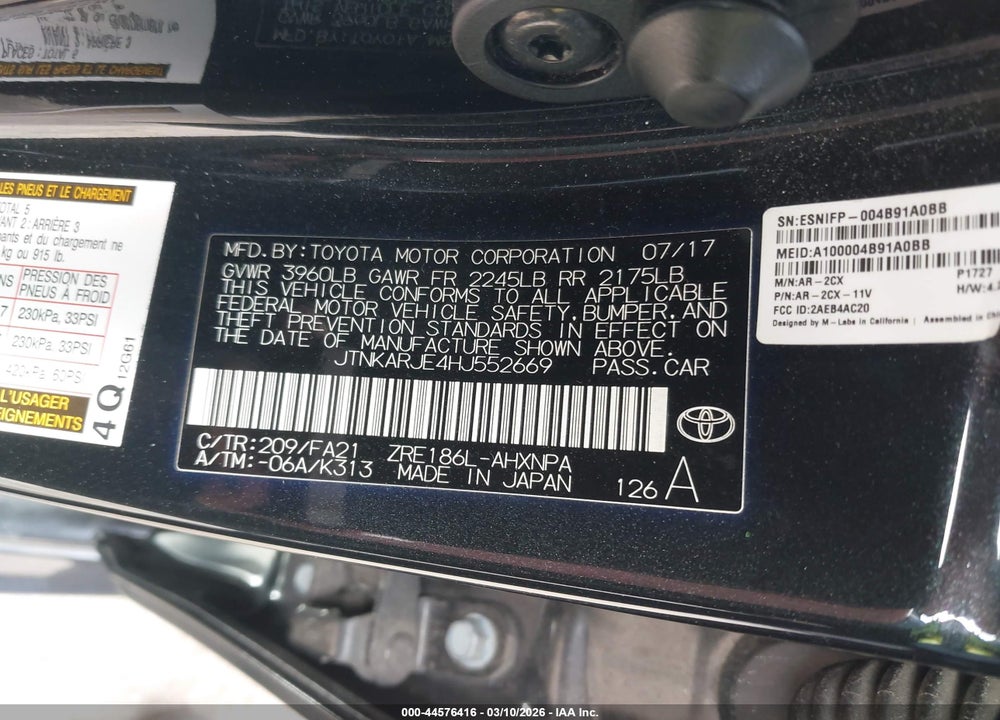 2017 TOYOTA COROLLA IM VIN: JTNKARJE4HJ552669