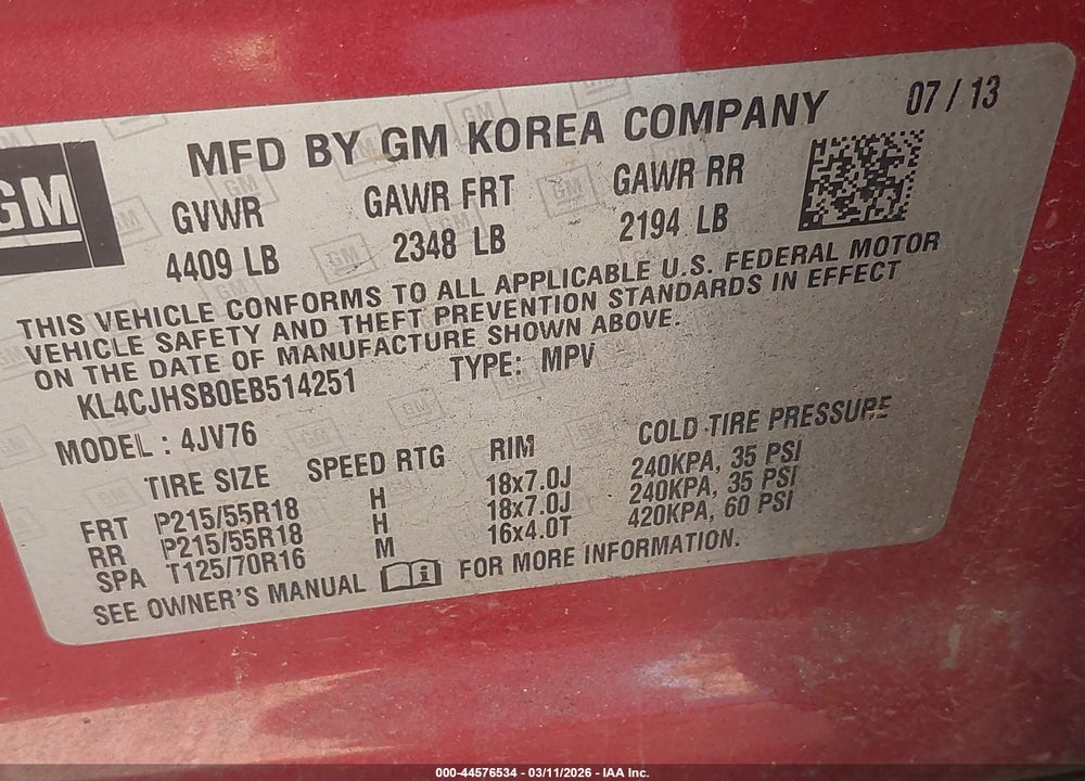 2014 BUICK ENCORE PREMIUM VIN: KL4CJHSB0EB514251