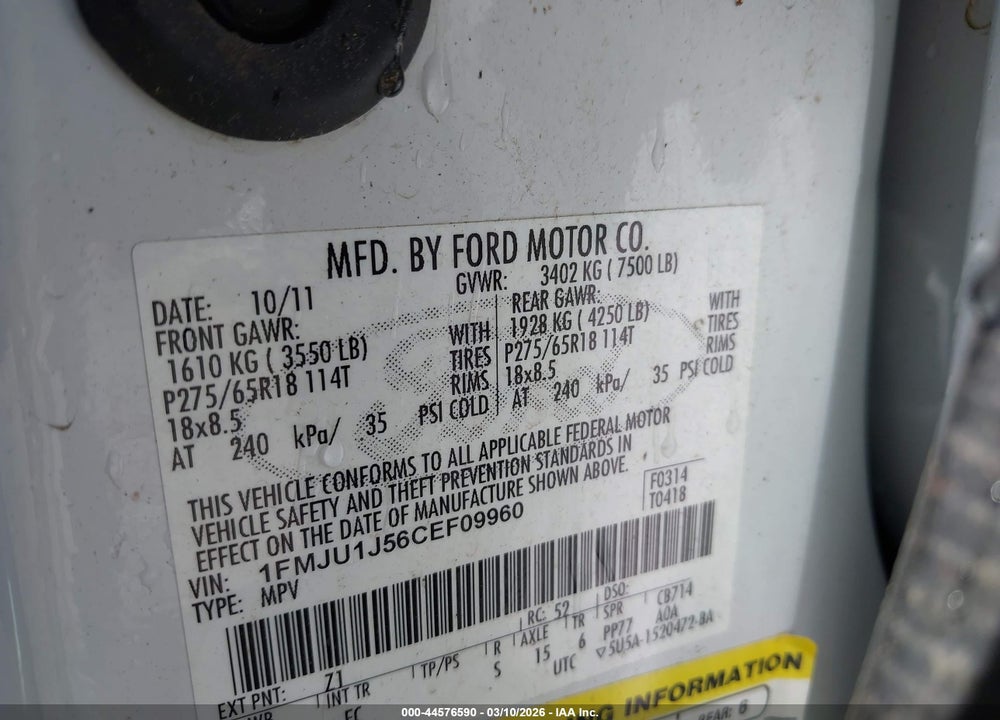 2012 FORD EXPEDITION XLT VIN: 1FMJU1J56CEF09960