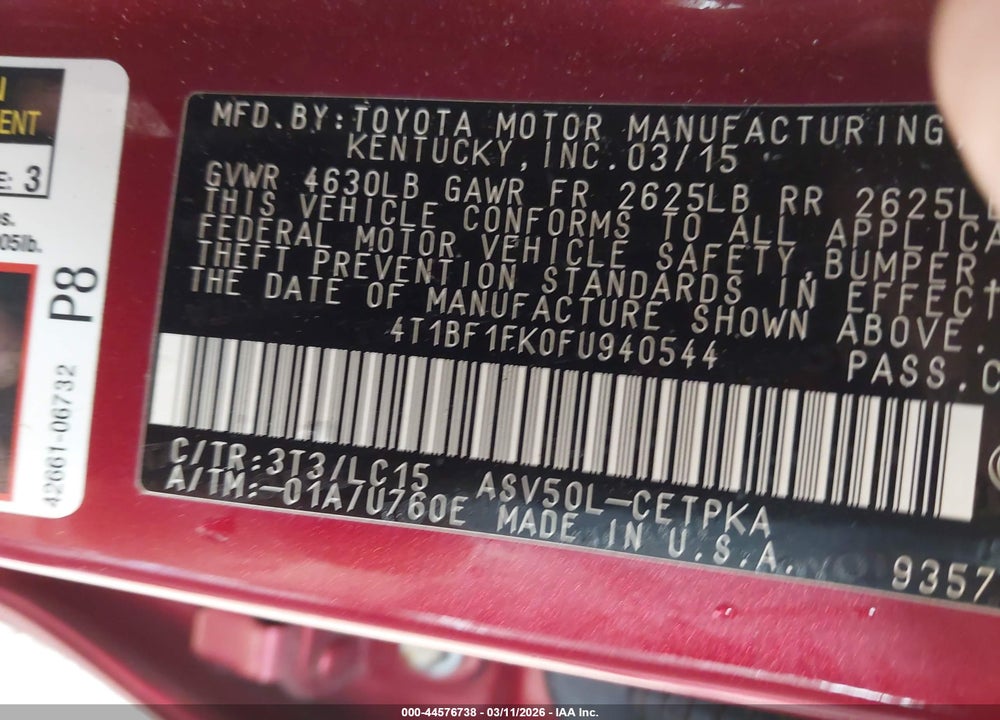 2015 TOYOTA CAMRY XSE VIN: 4T1BF1FK0FU940544