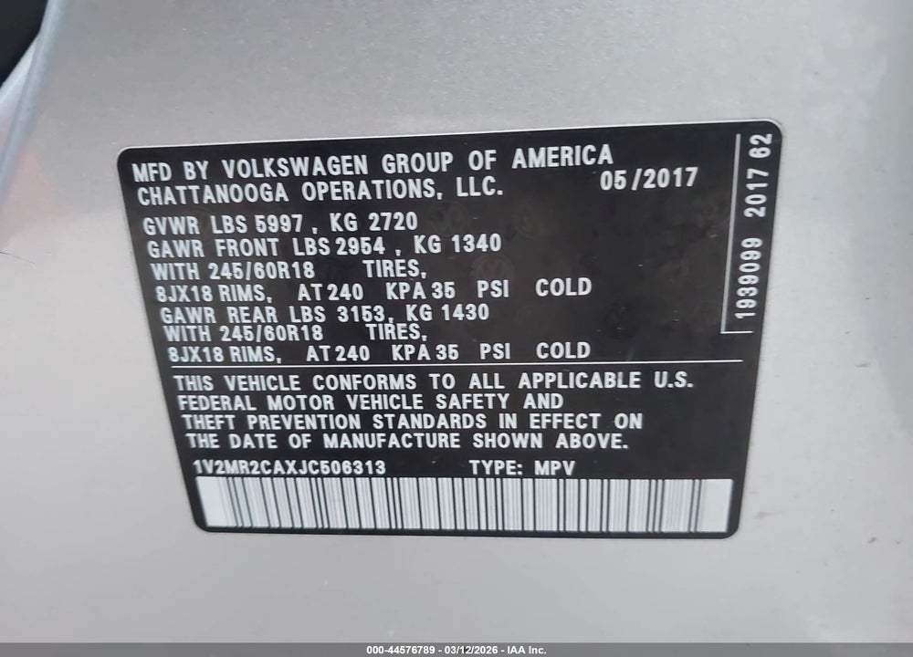 2018 VOLKSWAGEN ATLAS 3.6L V6 SEL VIN: 1V2MR2CAXJC506313
