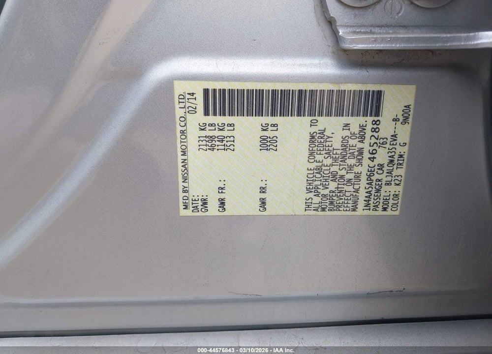 2014 NISSAN MAXIMA 3.5 S/3.5 SV VIN: 1N4AA5AP6EC465288