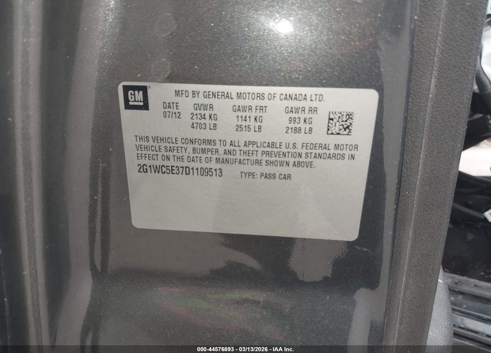 2013 CHEVROLET IMPALA LTZ VIN: 2G1WC5E37D1109513