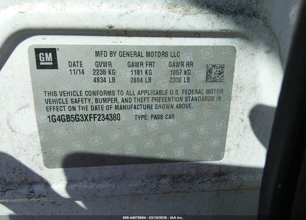 2015 BUICK LACROSSE LEATHER VIN: 1G4GB5G3XFF234380