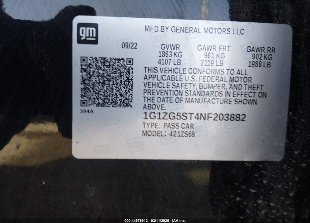 2022 CHEVROLET MALIBU FWD RS VIN: 1G1ZG5ST4NF203882