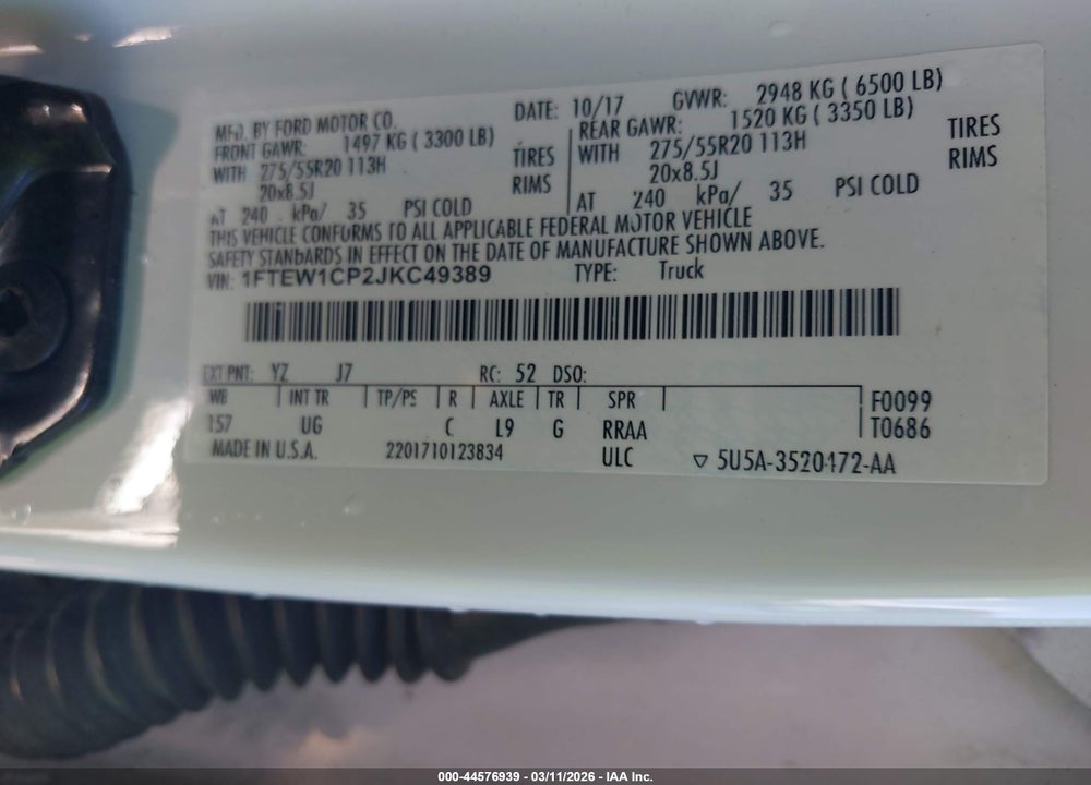 2018 FORD F-150 XLT VIN: 1FTEW1CP2JKC49389