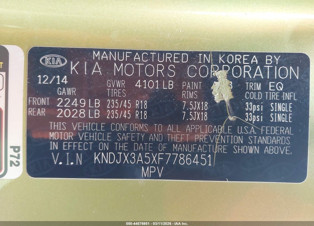 2015 KIA SOUL ! VIN: KNDJX3A5XF7786451