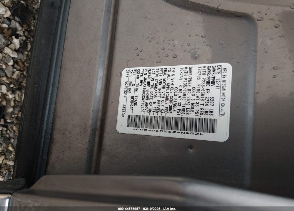 2012 NISSAN MURANO SV VIN: JN8AZ1MW3CW215201