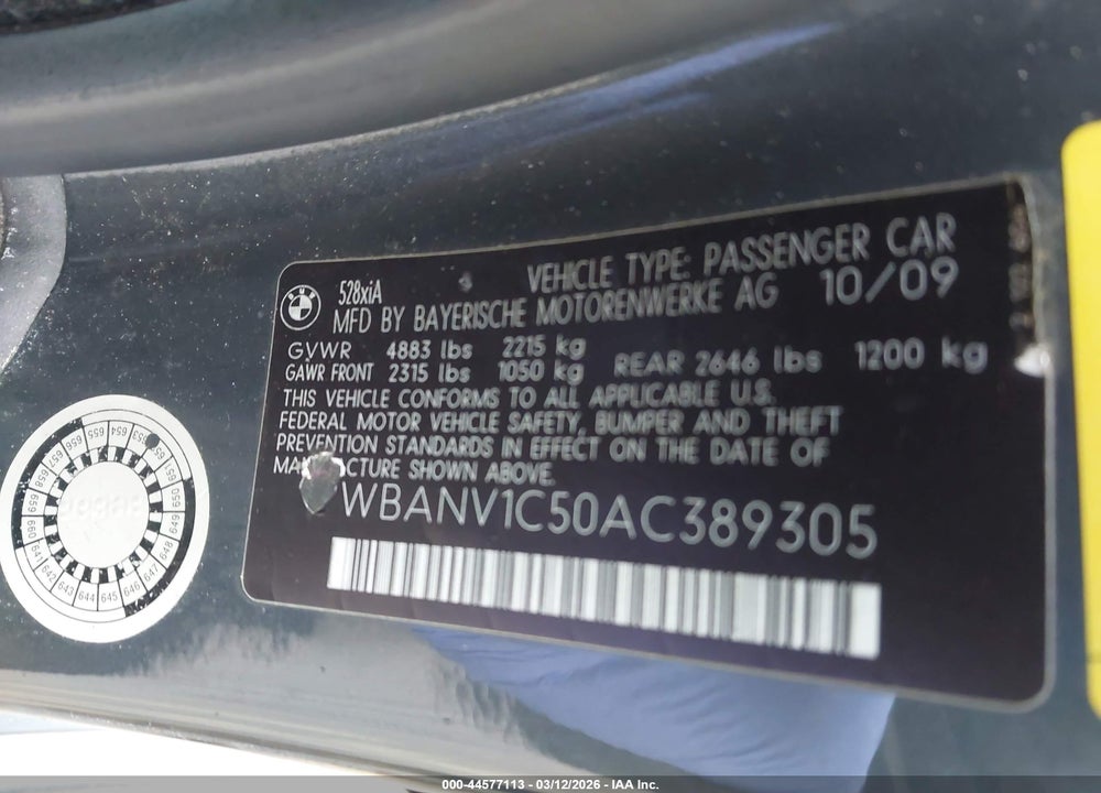 2010 BMW 528I XDRIVE VIN: WBANV1C50AC389305