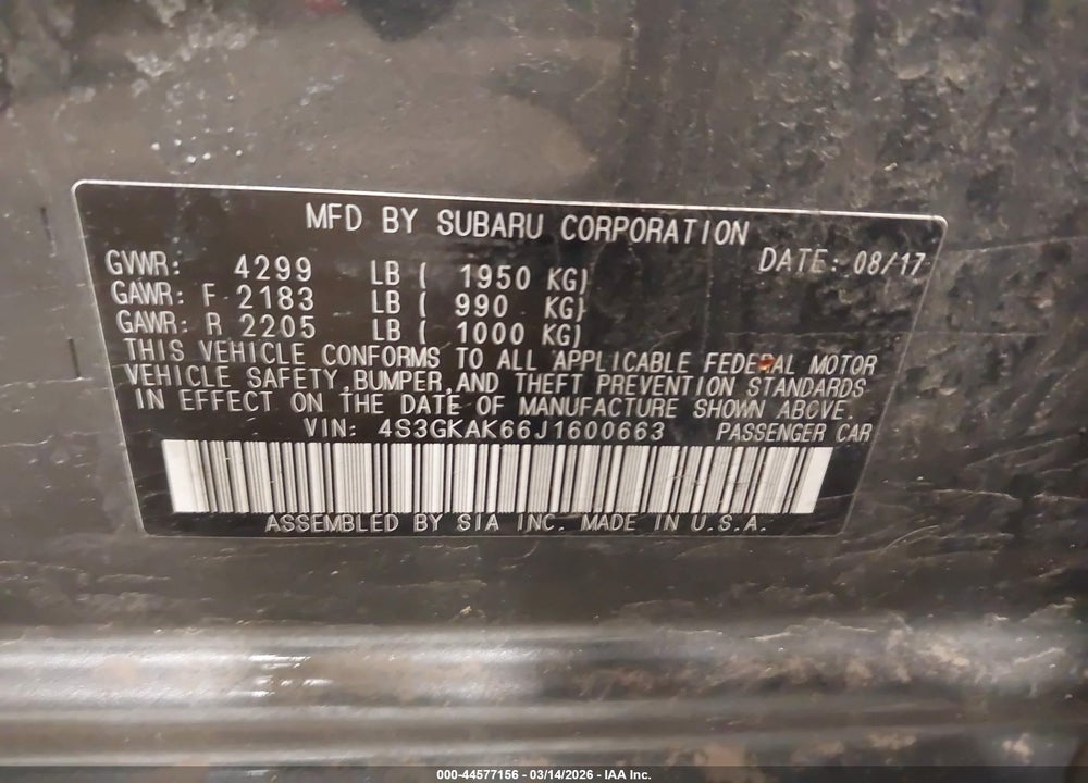 2018 SUBARU IMPREZA 2.0I SPORT VIN: 4S3GKAK66J1600663