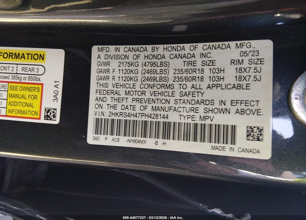 2023 HONDA CR-V EX AWD VIN: 2HKRS4H47PH428144