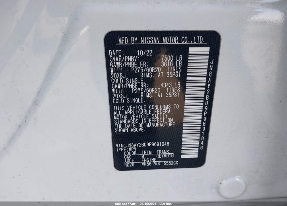 2023 NISSAN ARMADA SL 4WD VIN: JN8AY2BD9P9691046