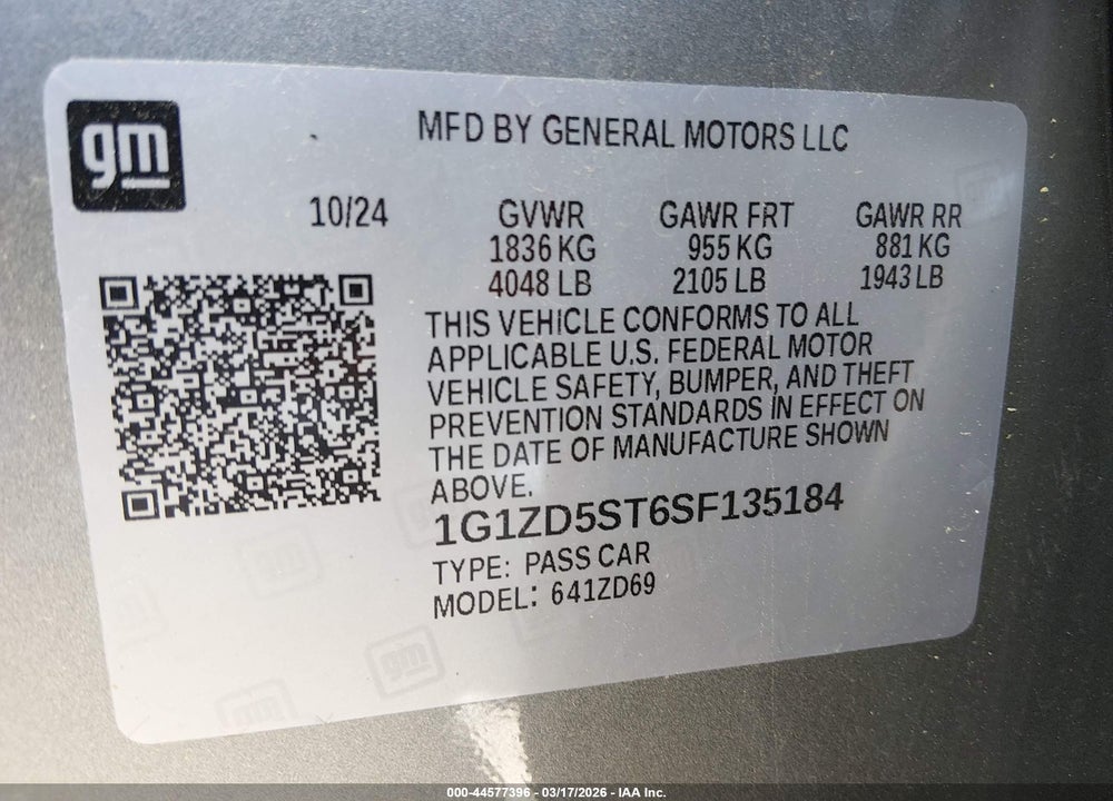 2025 CHEVROLET MALIBU FWD 1LT VIN: 1G1ZD5ST6SF135184