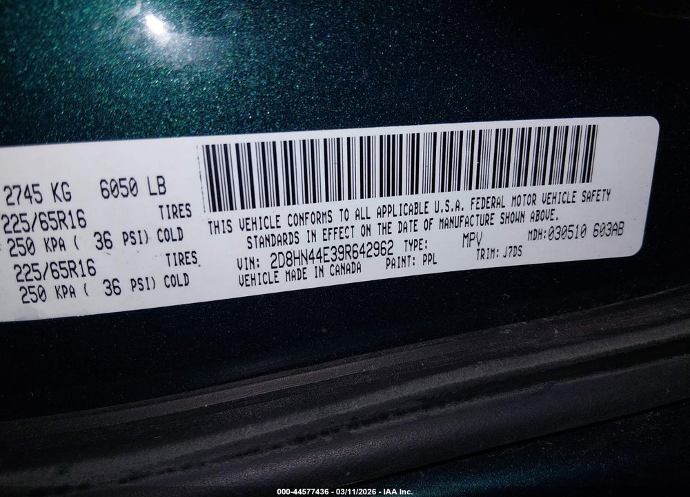 2009 DODGE GRAND CARAVAN SE VIN: 2D8HN44E39R642962