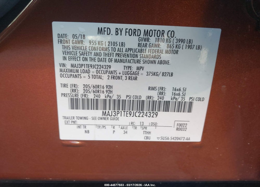 2018 FORD ECOSPORT SE VIN: MAJ3P1TE9JC224329