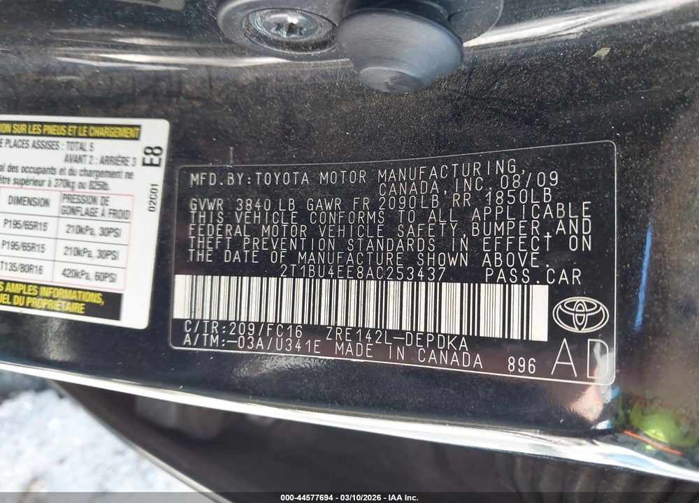 2010 TOYOTA COROLLA LE VIN: 2T1BU4EE8AC253437