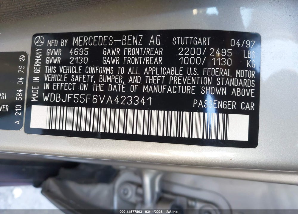 1997 MERCEDES-BENZ E 320 VIN: WDBJF55F6VA423341