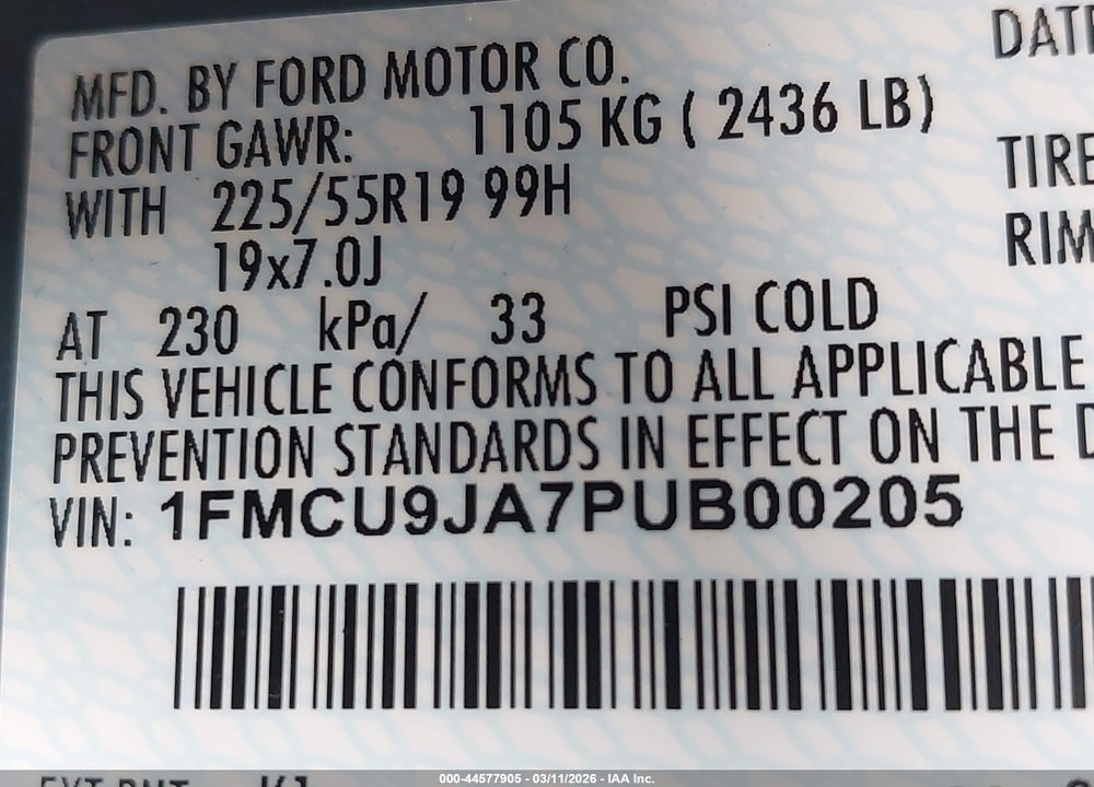 2023 FORD ESCAPE PLATINUM VIN: 1FMCU9JA7PUB00205