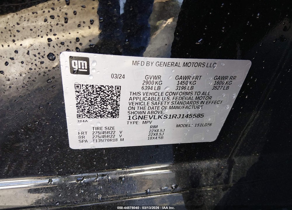2024 CHEVROLET TRAVERSE AWD RS VIN: 1GNEVLKS1RJ145585