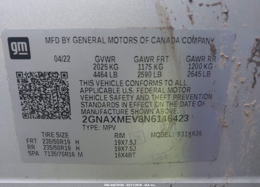 2022 CHEVROLET EQUINOX FWD RS VIN: 2GNAXMEV8N6146423