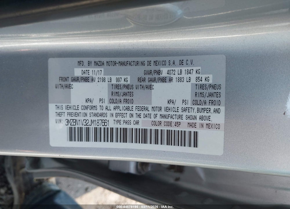 2018 MAZDA 3 TOURING VIN: 3MZBN1V32JM187661