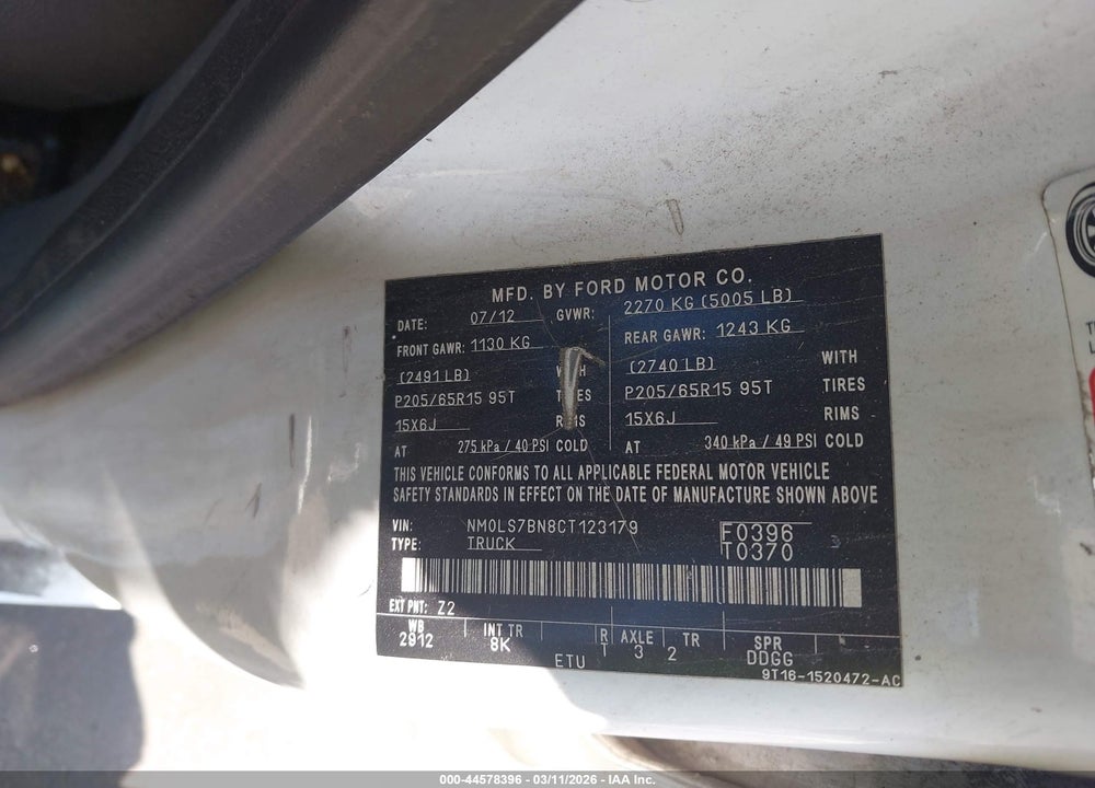 2012 FORD TRANSIT CONNECT XLT VIN: NM0LS7BN8CT123179