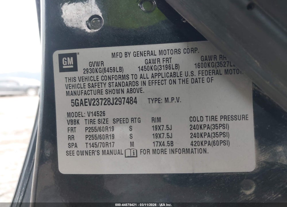 2008 BUICK ENCLAVE CXL VIN: 5GAEV23728J297484