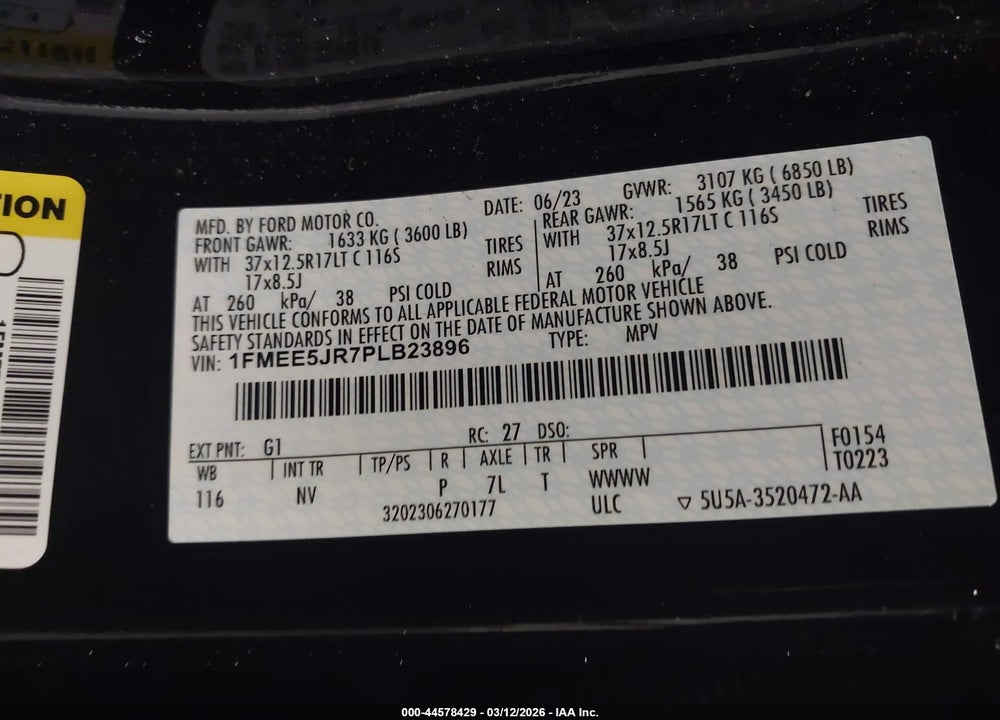2023 FORD BRONCO RAPTOR VIN: 1FMEE5JR7PLB23896