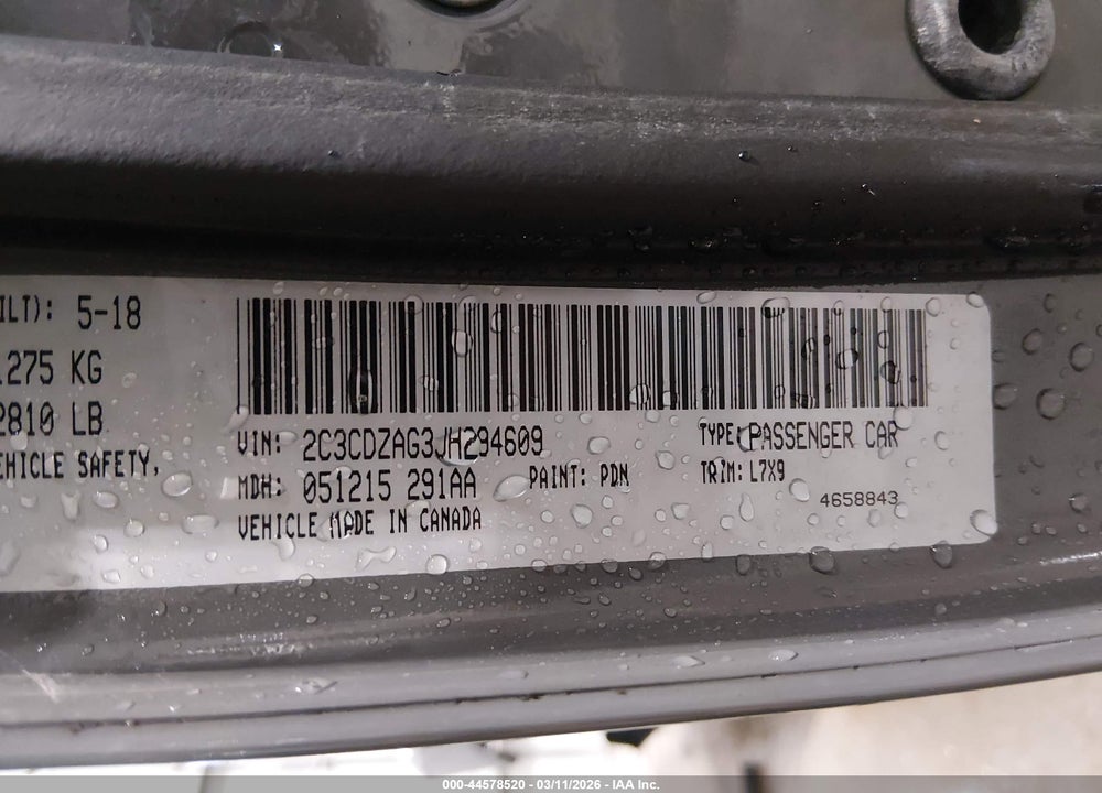 2018 DODGE CHALLENGER SXT VIN: 2C3CDZAG3JH294609