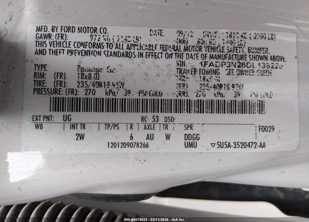2013 FORD FOCUS TITANIUM VIN: 1FADP3N26DL138225