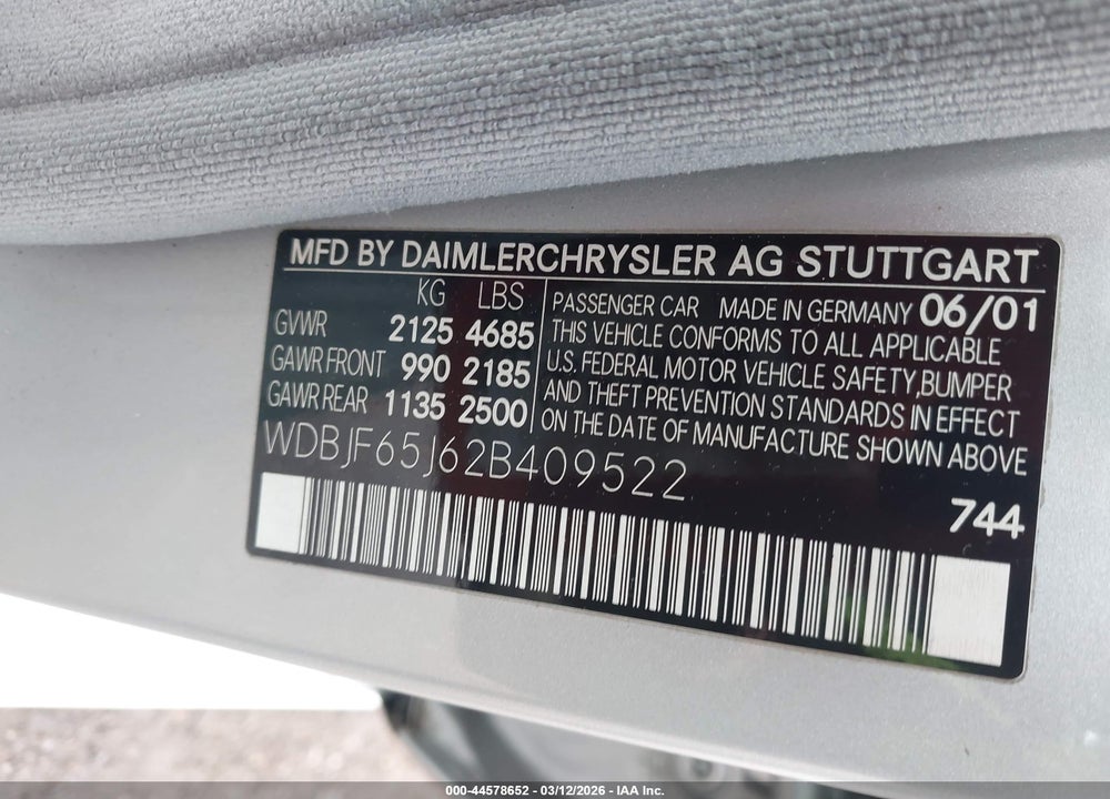 2002 MERCEDES-BENZ E 320 SPECIAL EDITION VIN: WDBJF65J62B409522