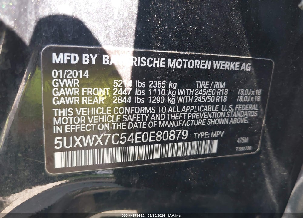 2014 BMW X3 XDRIVE35I VIN: 5UXWX7C54E0E80879