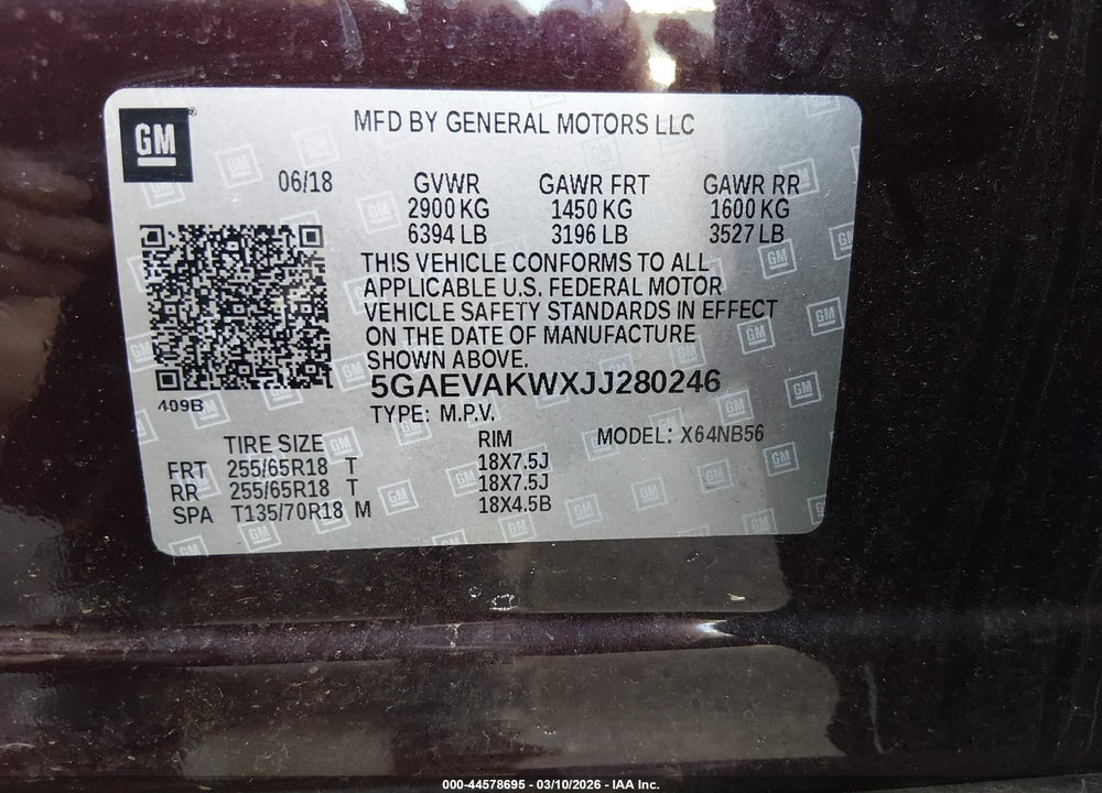 2018 BUICK ENCLAVE ESSENCE VIN: 5GAEVAKWXJJ280246
