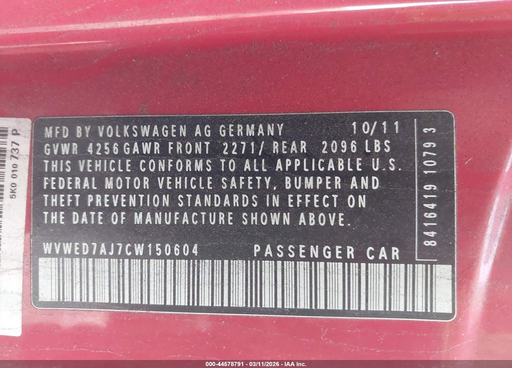 2012 VOLKSWAGEN GTI 2-DOOR/2-DOOR AUTOBAHN VIN: WVWED7AJ7CW150604