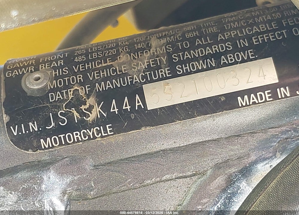2005 SUZUKI DR-Z400 SMK5 VIN: JS1SK44A552100324