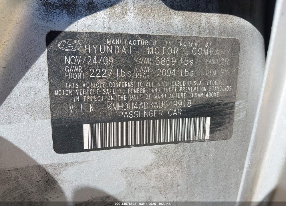 2010 HYUNDAI ELANTRA GLS VIN: KMHDU4AD3AU949918