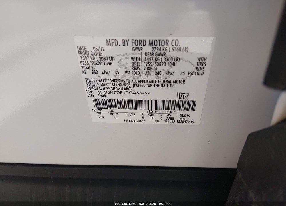 2013 FORD EXPLORER XLT VIN: 1FM5K7D81DGA53257