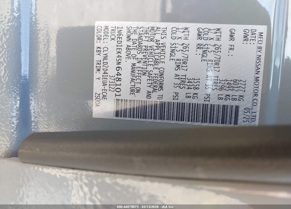 2025 NISSAN FRONTIER PRO-4X 4X4 VIN: 1N6ED1EK4SN648101