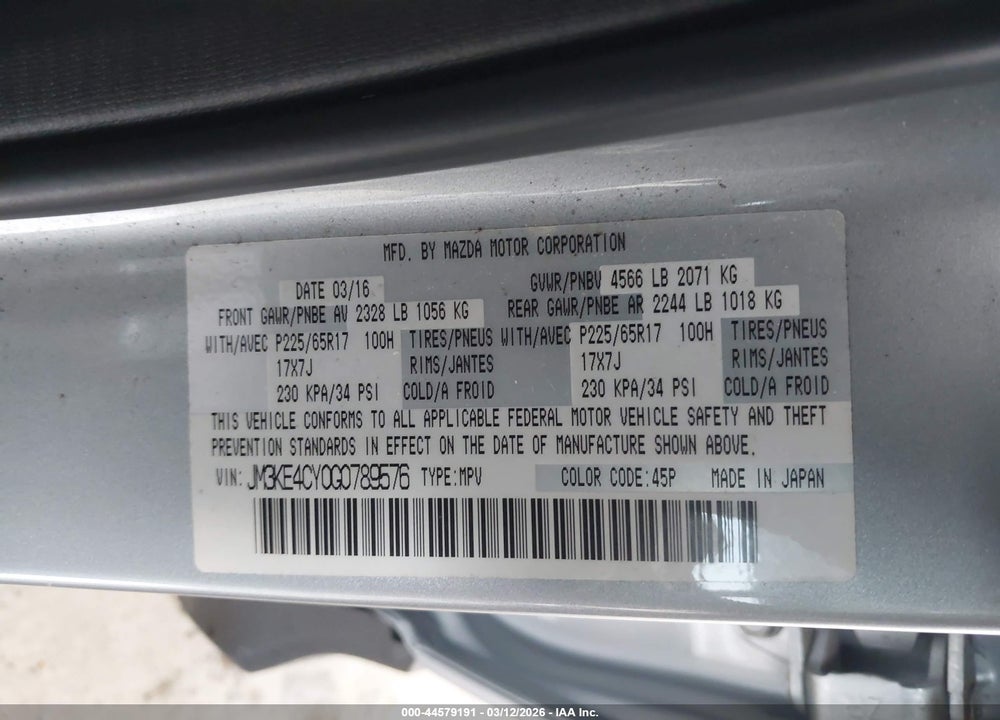 2016 MAZDA CX-5 TOURING VIN: JM3KE4CY0G0789576