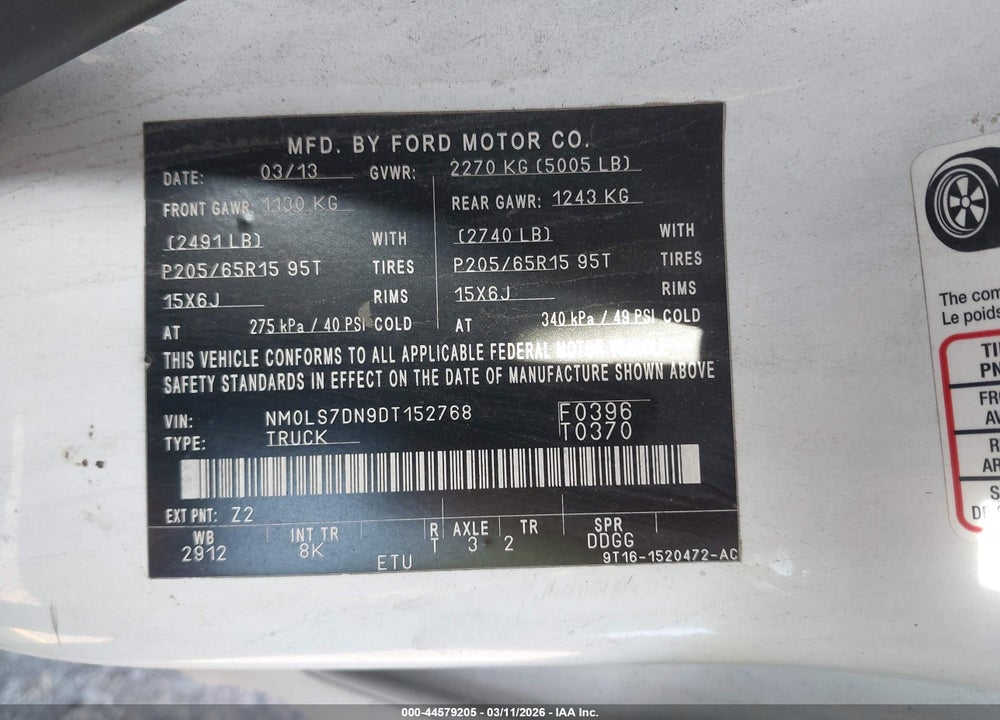 2013 FORD TRANSIT CONNECT XLT VIN: NM0LS7DN9DT152768