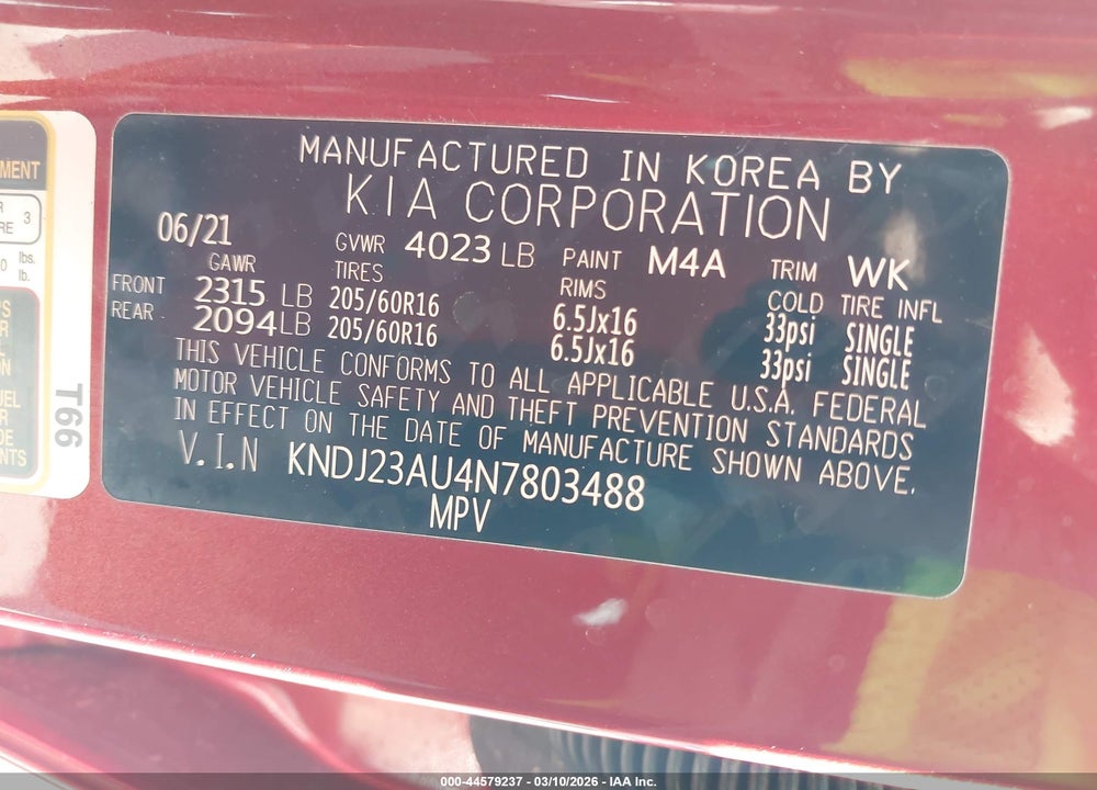 2022 KIA SOUL LX VIN: KNDJ23AU4N7803488