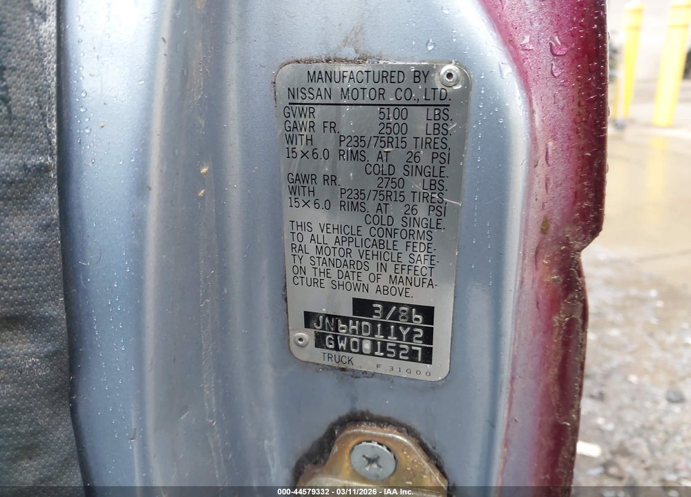 1986 NISSAN D21 SHORT BED VIN: JN6HD11Y2GW001527