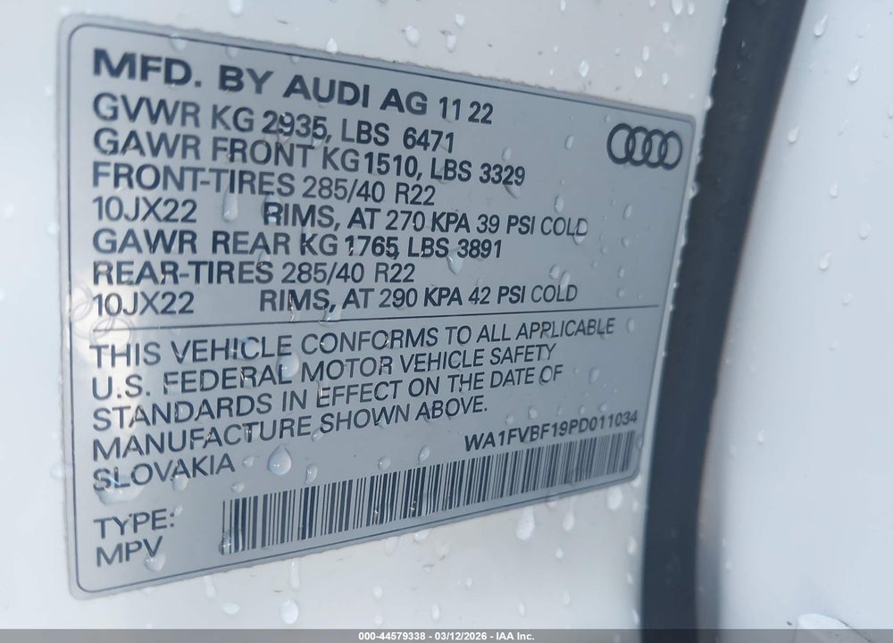 2023 AUDI Q8 PRESTIGE 55 TFSI QUATTRO TIPTRONIC VIN: WA1FVBF19PD011034